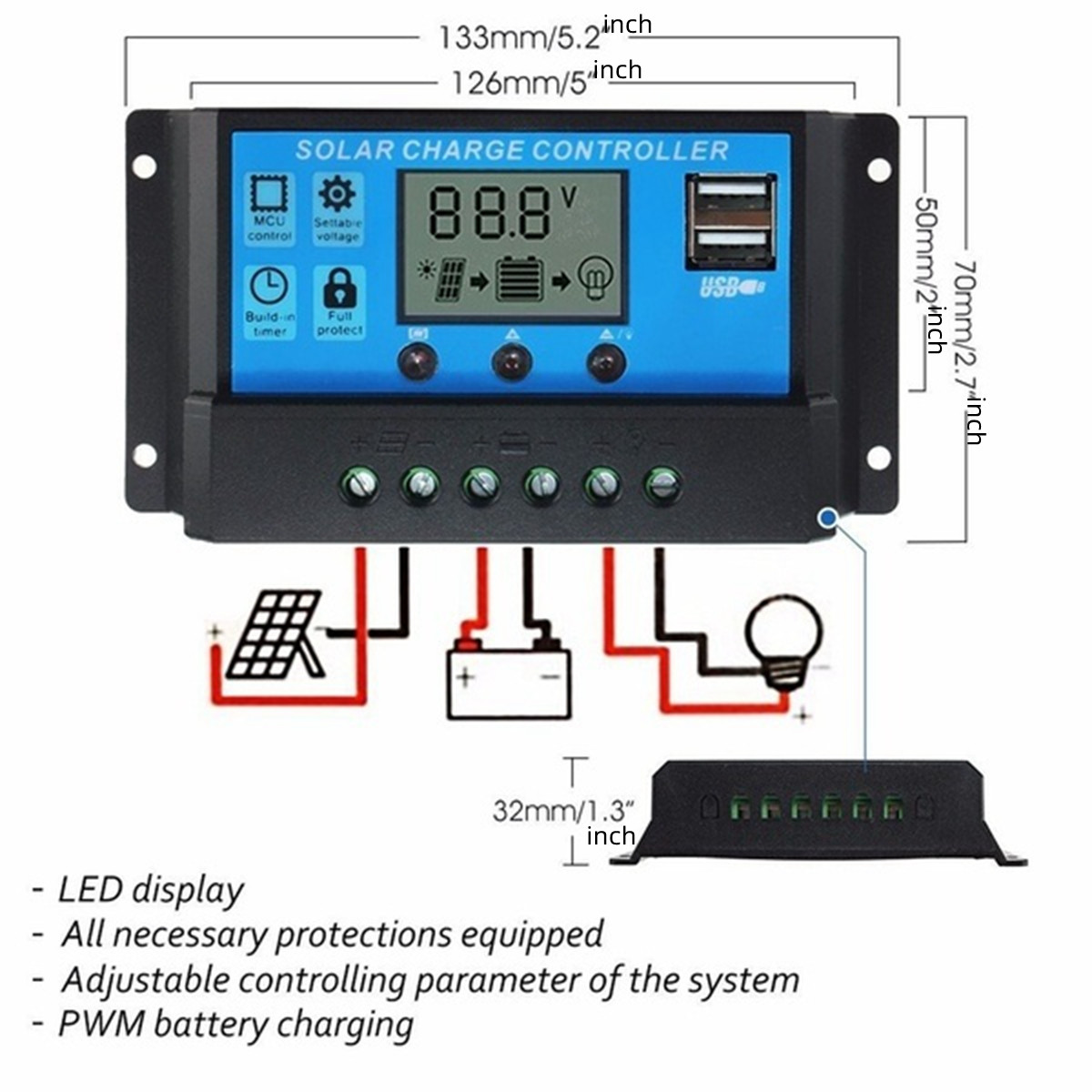 10/20/30/40/50/60/100A PWM Sol - Pwm Charge Controller recension och pris